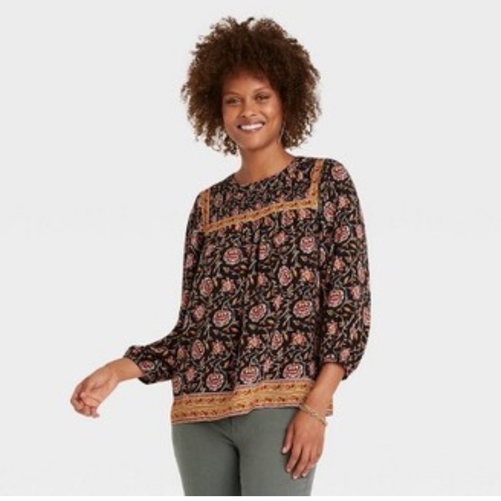 Knox Rose Women's Floral Blouse - Black and Orange